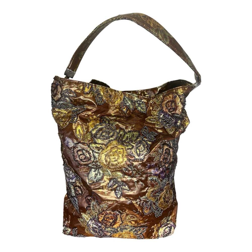 Vintage Far Nine Glass Beaded Hobo Bag Purse Metallic Rose Gold Whimsical Y2K